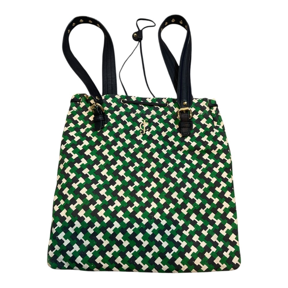 Juicy Couture Women’s Linen/Cotton Green and Blue Geometric Print Tote